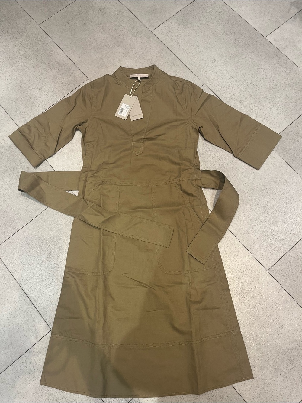 NWT Vanessa Bruno Khaki Belted Utility Midi Dress Size 34